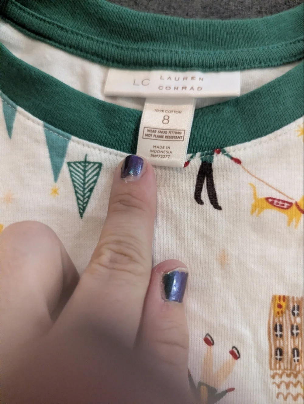 LC Lauren Conrad Kids Holiday Pajama Set in White, Green, Red, Gold